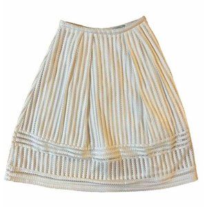 H&M White Mesh Overlay  Skirt Lined Midi Size 6  Rear Zipper